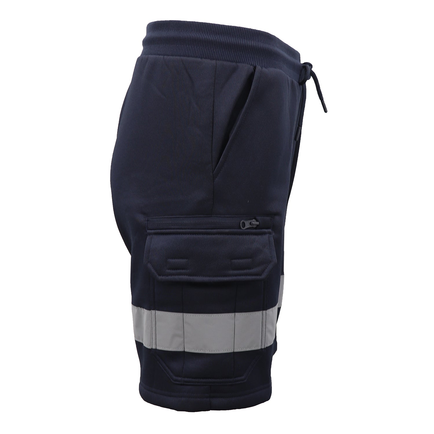 Hi Vis Fleece Work Cargo Shorts w Reflective Tape Workwear Tradie Utility Pants, Navy, 2XL
