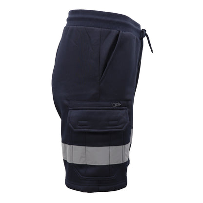 Hi Vis Fleece Work Cargo Shorts w Reflective Tape Workwear Tradie Utility Pants, Navy, 2XL V474-739121