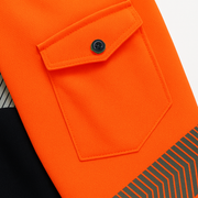 HI VIS Long Sleeve Polo Shirt Reflective Tape Safety Tradie Work Wear Tops Tee, Fluro Orange / Navy, S