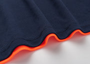 HI VIS Long Sleeve Polo Shirt Reflective Tape Safety Tradie Work Wear Tops Tee, Fluro Orange / Navy, L