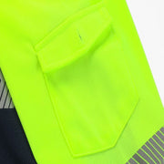 HI VIS Long Sleeve Polo Shirt Reflective Tape Safety Tradie Work Wear Tops Tee, Fluro Yellow / Navy, 2XL