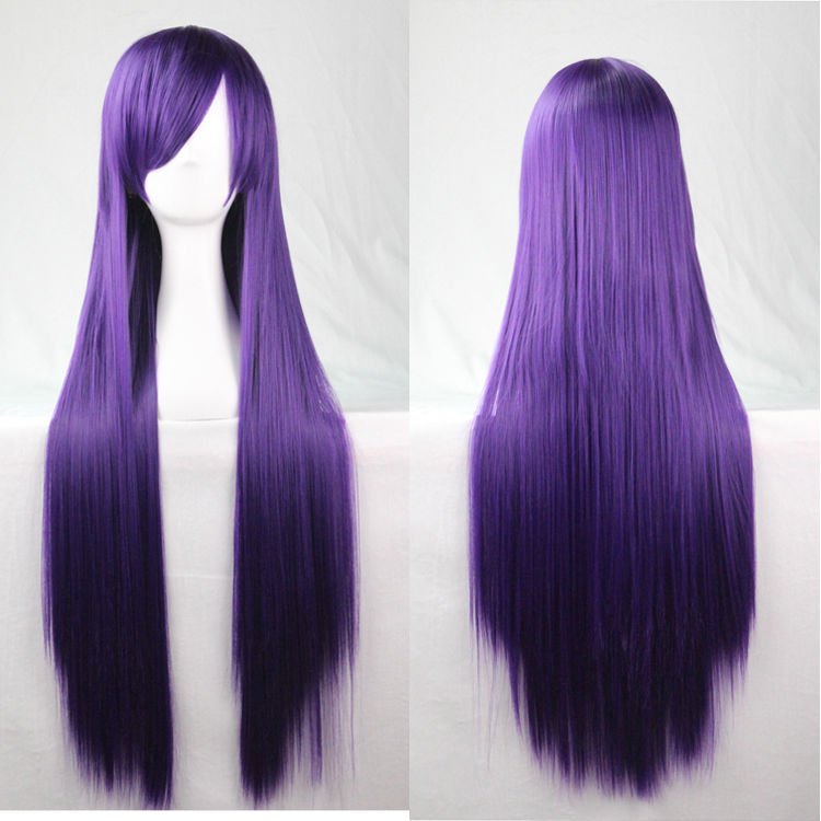 New 80cm Straight Sleek Long Full Hair Wigs w Side Bangs Cosplay Costume Womens, Dark Purple V474-7463