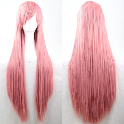 New 80cm Straight Sleek Long Full Hair Wigs w Side Bangs Cosplay Costume Womens, Dusty Pink V474-7465