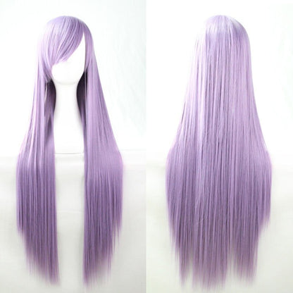 New 80cm Straight Sleek Long Full Hair Wigs w Side Bangs Cosplay Costume Womens, Light Purple V474-7469