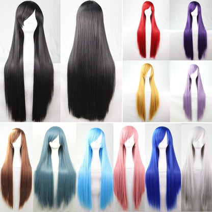 New 80cm Straight Sleek Long Full Hair Wigs w Side Bangs Cosplay Costume Womens, Light Purple V474-7469