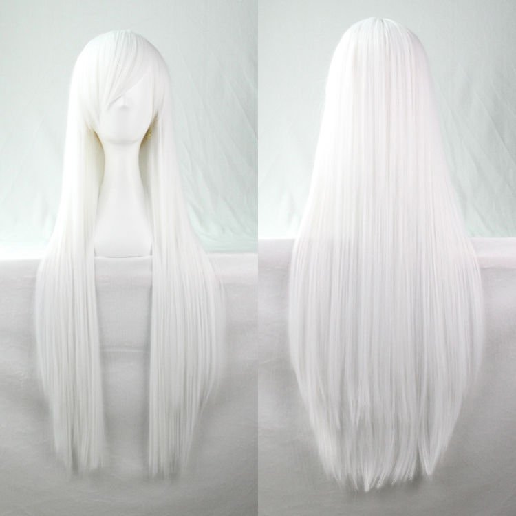 New 80cm Straight Sleek Long Full Hair Wigs w Side Bangs Cosplay Costume Womens, White V474-7471