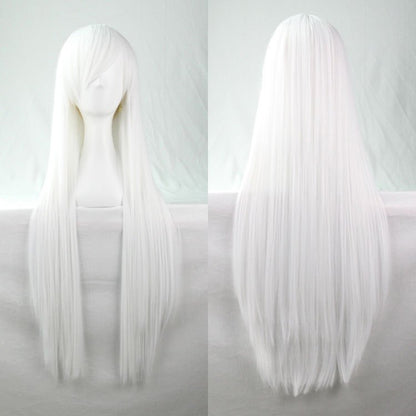 New 80cm Straight Sleek Long Full Hair Wigs w Side Bangs Cosplay Costume Womens, White V474-7471