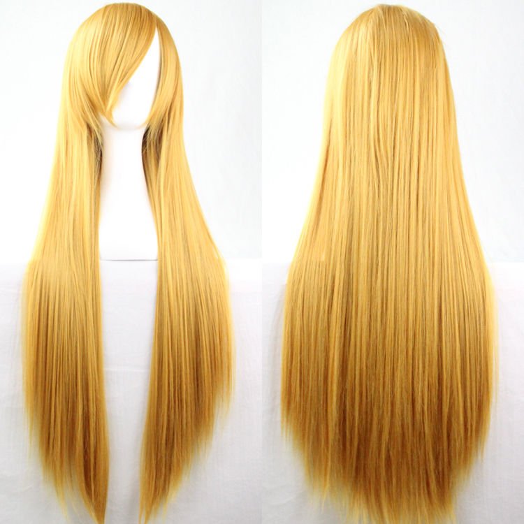 New 80cm Straight Sleek Long Full Hair Wigs w Side Bangs Cosplay Costume Womens, Golden Blonde V474-7475