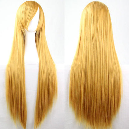 New 80cm Straight Sleek Long Full Hair Wigs w Side Bangs Cosplay Costume Womens, Golden Blonde V474-7475