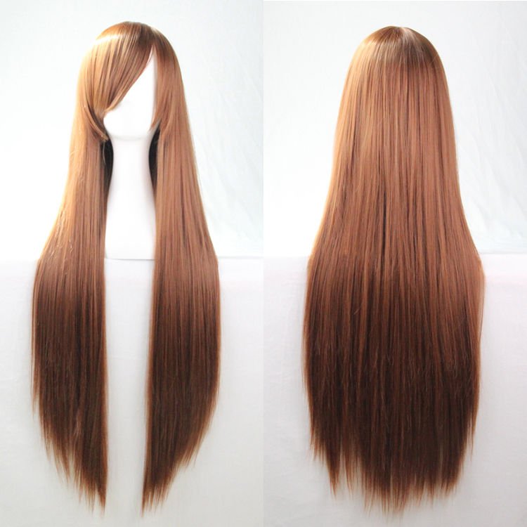 New 80cm Straight Sleek Long Full Hair Wigs w Side Bangs Cosplay Costume Womens, Brown V474-7477