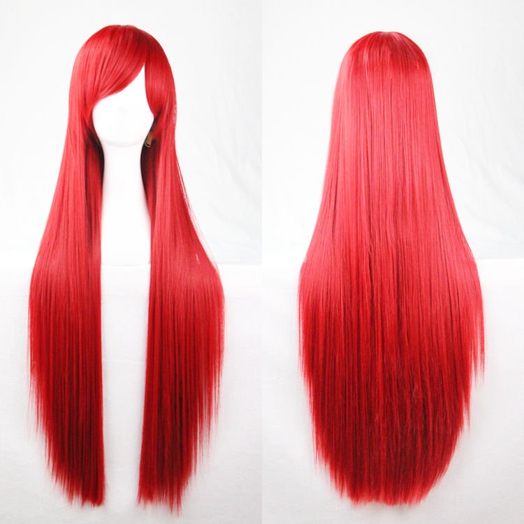 New 80cm Straight Sleek Long Full Hair Wigs w Side Bangs Cosplay Costume Womens, Red V474-7479