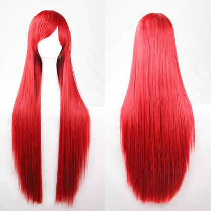 New 80cm Straight Sleek Long Full Hair Wigs w Side Bangs Cosplay Costume Womens, Red V474-7479