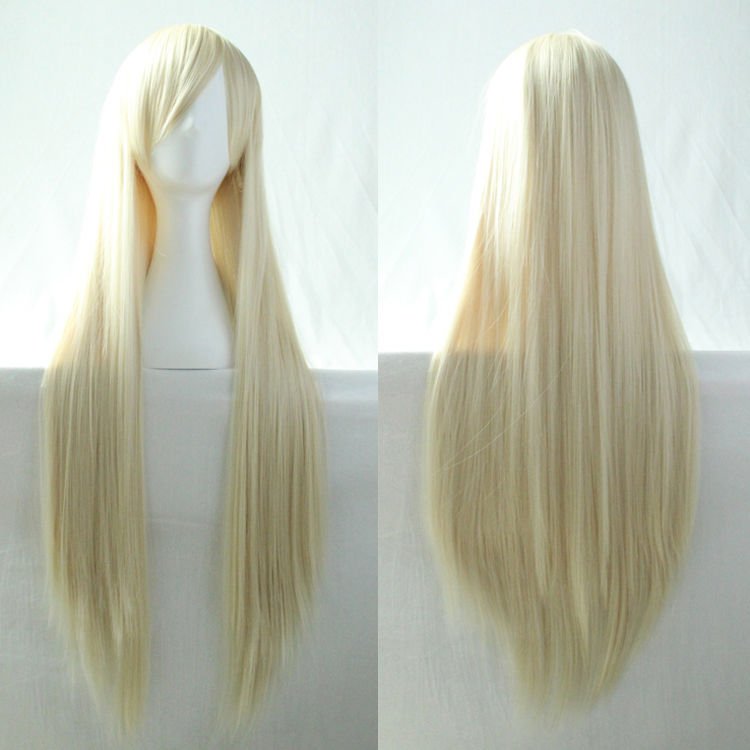 New 80cm Straight Sleek Long Full Hair Wigs w Side Bangs Cosplay Costume Womens, Light Blonde V474-7483