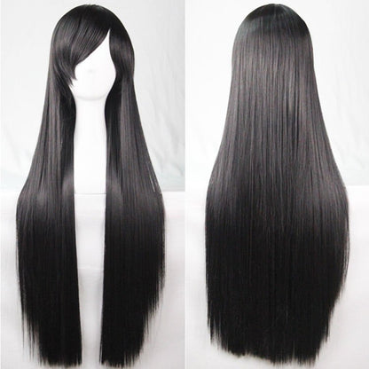 New 80cm Straight Sleek Long Full Hair Wigs w Side Bangs Cosplay Costume Womens, Black V474-7485