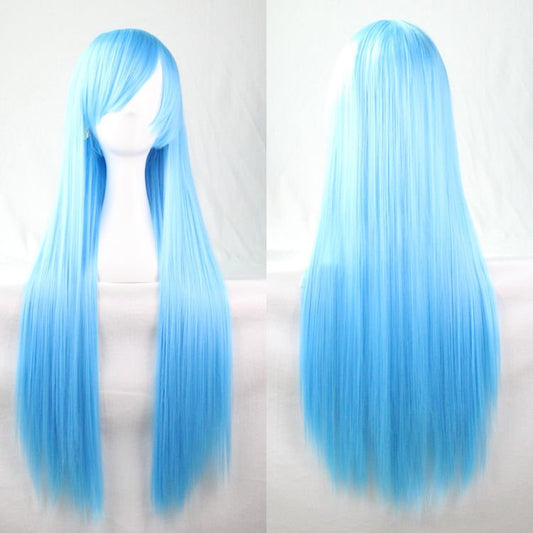 New 80cm Straight Sleek Long Full Hair Wigs w Side Bangs Cosplay Costume Womens, Aqua V474-7487