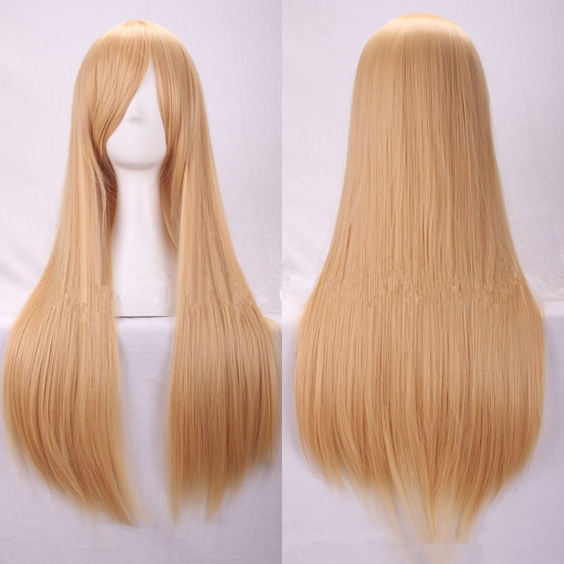 New 80cm Straight Sleek Long Full Hair Wigs w Side Bangs Cosplay Costume Womens, Blonde V474-7489