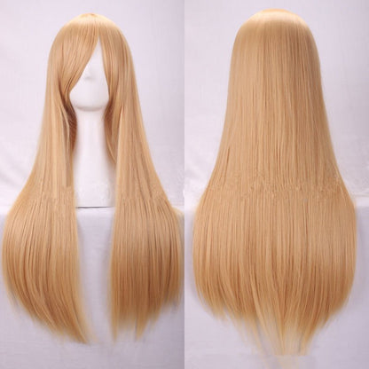 New 80cm Straight Sleek Long Full Hair Wigs w Side Bangs Cosplay Costume Womens, Blonde V474-7489