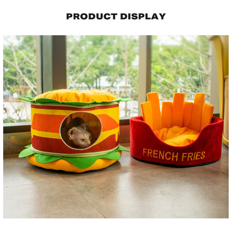Washable Fries Pet Dog Cat Ded Calming Bed Warm Soft V488-PB-CP