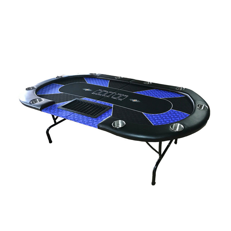 10 Player Foldable Blue Color Poker Table Blackjack Texas Holdem Table with Cup Holders V488-POKER - BLUE
