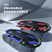 10 Player Foldable Blue Color Poker Table Blackjack Texas Holdem Table with Cup Holders V488-POKER - BLUE