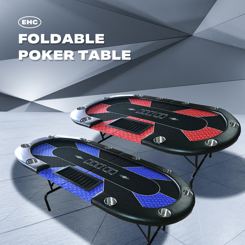 10 Player Foldable Blue Color Poker Table Blackjack Texas Holdem Table with Cup Holders V488-POKER - BLUE