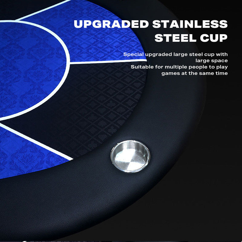 10 Player Foldable Blue Color Poker Table Blackjack Texas Holdem Table with Cup Holders V488-POKER - BLUE