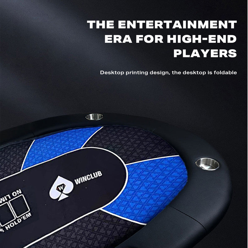 10 Player Foldable Blue Color Poker Table Blackjack Texas Holdem Table with Cup Holders V488-POKER - BLUE