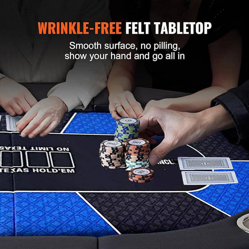 10 Player Foldable Blue Color Poker Table Blackjack Texas Holdem Table with Cup Holders V488-POKER - BLUE