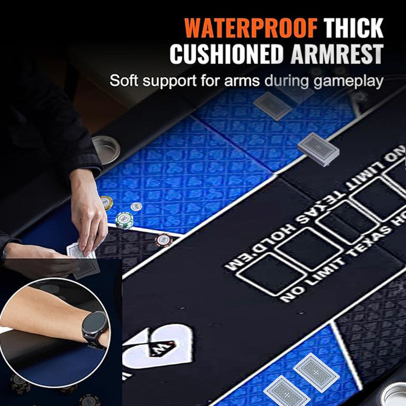 10 Player Foldable Blue Color Poker Table Blackjack Texas Holdem Table with Cup Holders V488-POKER - BLUE