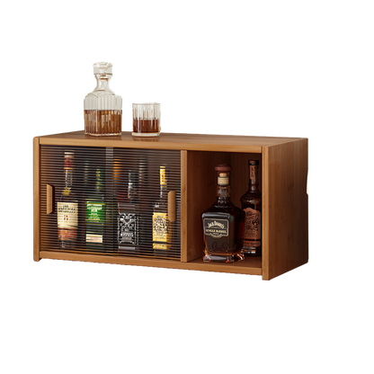 Bamboo Dustproof Cup Storage Cabinet with Sliding Acrylic Door V488-SCM-BN