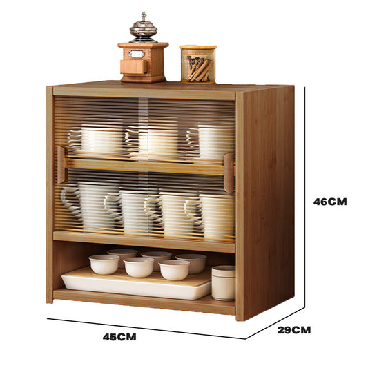Bamboo Dustproof Cup Storage Cabinet with Sliding Acrylic Door V488-SCMA-BR