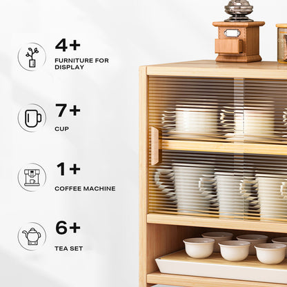 Bamboo Dustproof Cup Storage Cabinet with Sliding Acrylic Door V488-SCMA-BR