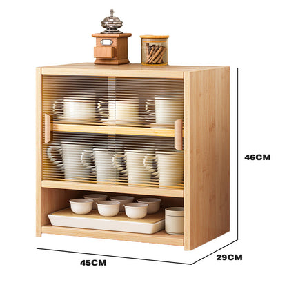 Bamboo Dustproof Cup Storage Cabinet with Sliding Acrylic Door V488-SCMA-WD