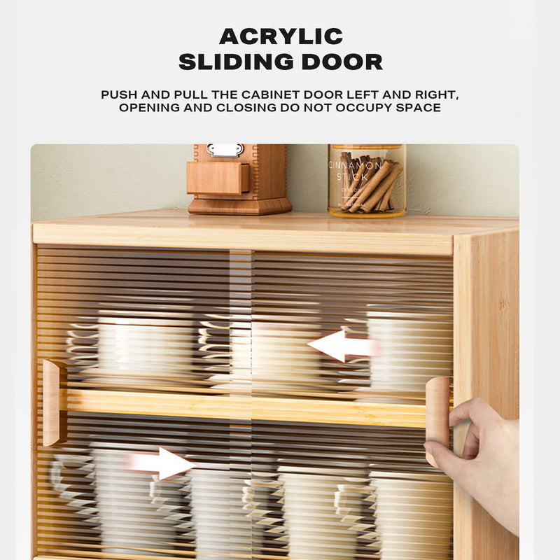 Bamboo Dustproof Cup Storage Cabinet with Sliding Acrylic Door V488-SCMA-WD