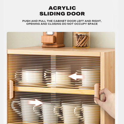 Bamboo Dustproof Cup Storage Cabinet with Sliding Acrylic Door V488-SCMA-WD