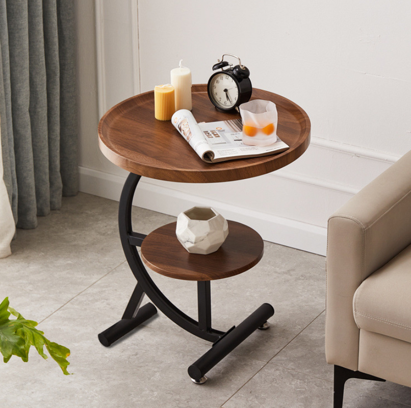 2 Tier End Table Sofa Side End Table Round Nightstand with Sturdy Metal Frame V488-TBD-WD