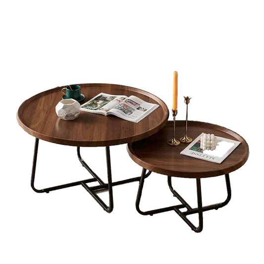 Removable Set of 2 Round Coffee Table Walnut Nesting Side End Table Furniture V488-TBLRC-WL