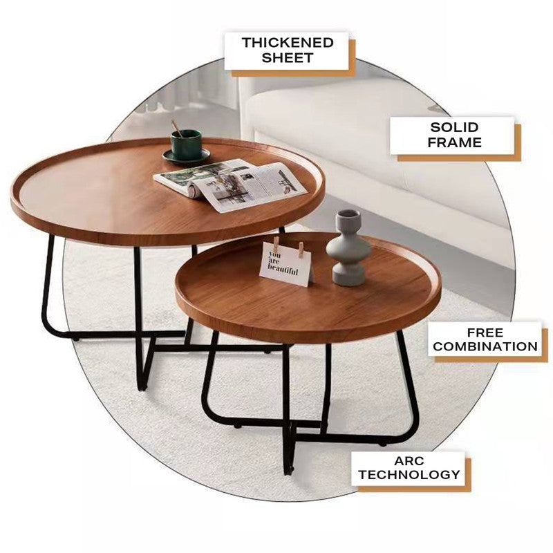 Removable Set of 2 Round Coffee Table Walnut Nesting Side End Table Furniture V488-TBLRC-WL