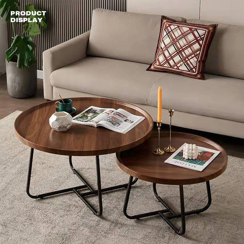 Removable Set of 2 Round Coffee Table Walnut Nesting Side End Table Furniture V488-TBLRC-WL