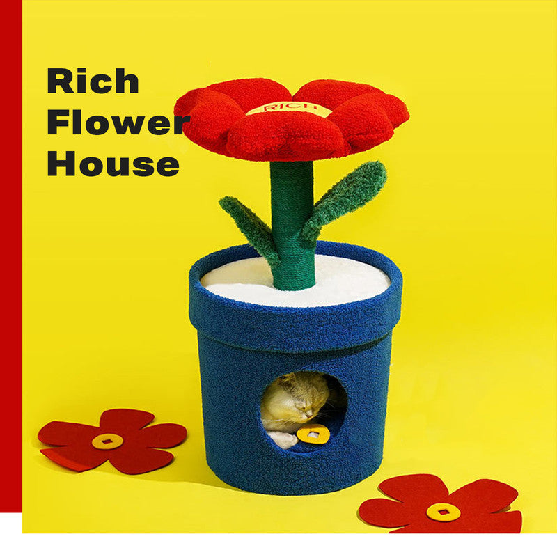 Rich Flower Cat Tree with Scratcher Pole Cat Tower with Hidaway Cat Bed Furbulous Cat Tree V488-Z1A00130