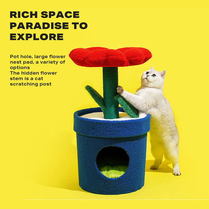 Rich Flower Cat Tree with Scratcher Pole Cat Tower with Hidaway Cat Bed Furbulous Cat Tree V488-Z1A00130