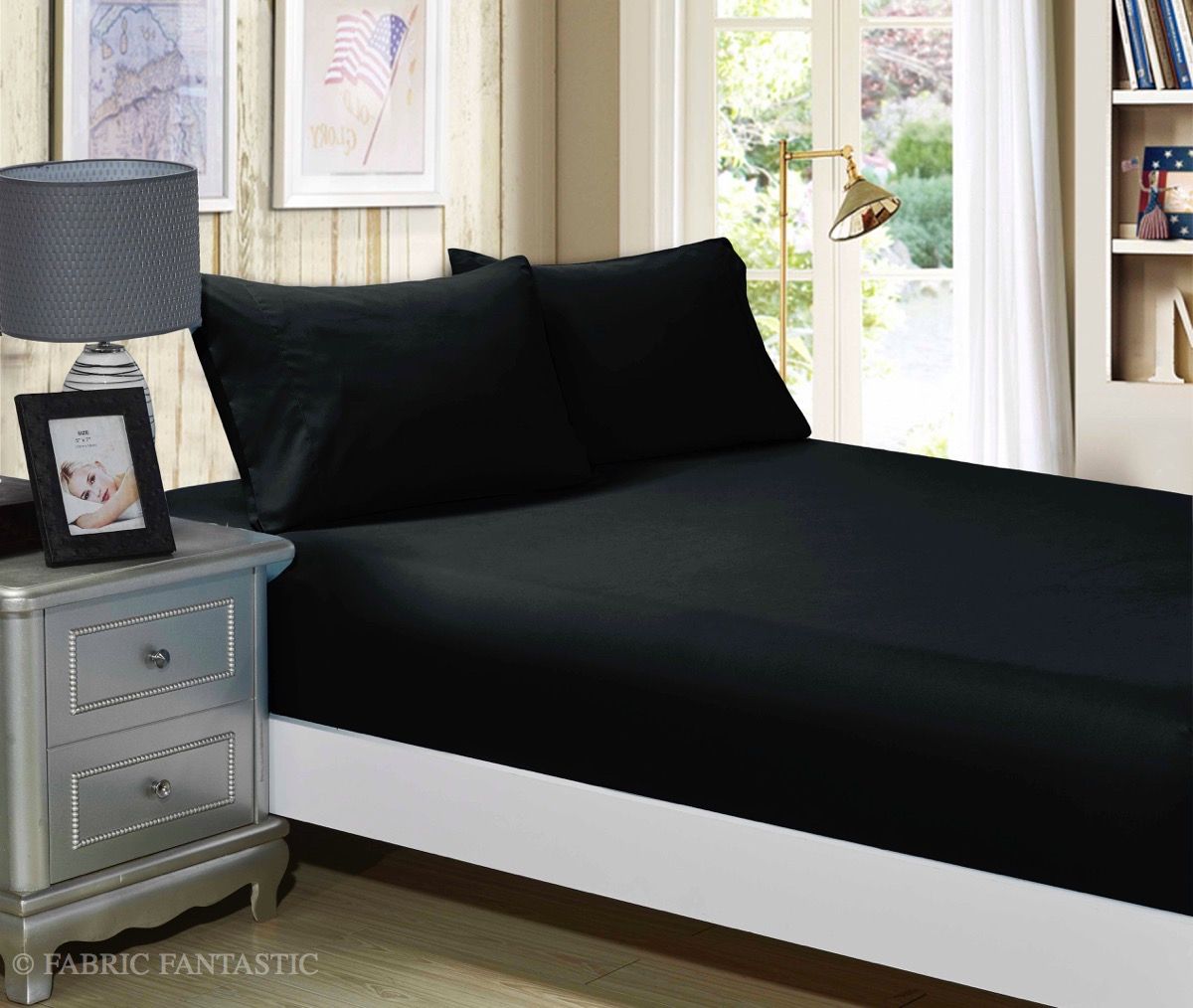 1000TC Ultra Soft Fitted Sheet & 2 Pillowcases Set - Double Size Bed - Black V493-ADF-05