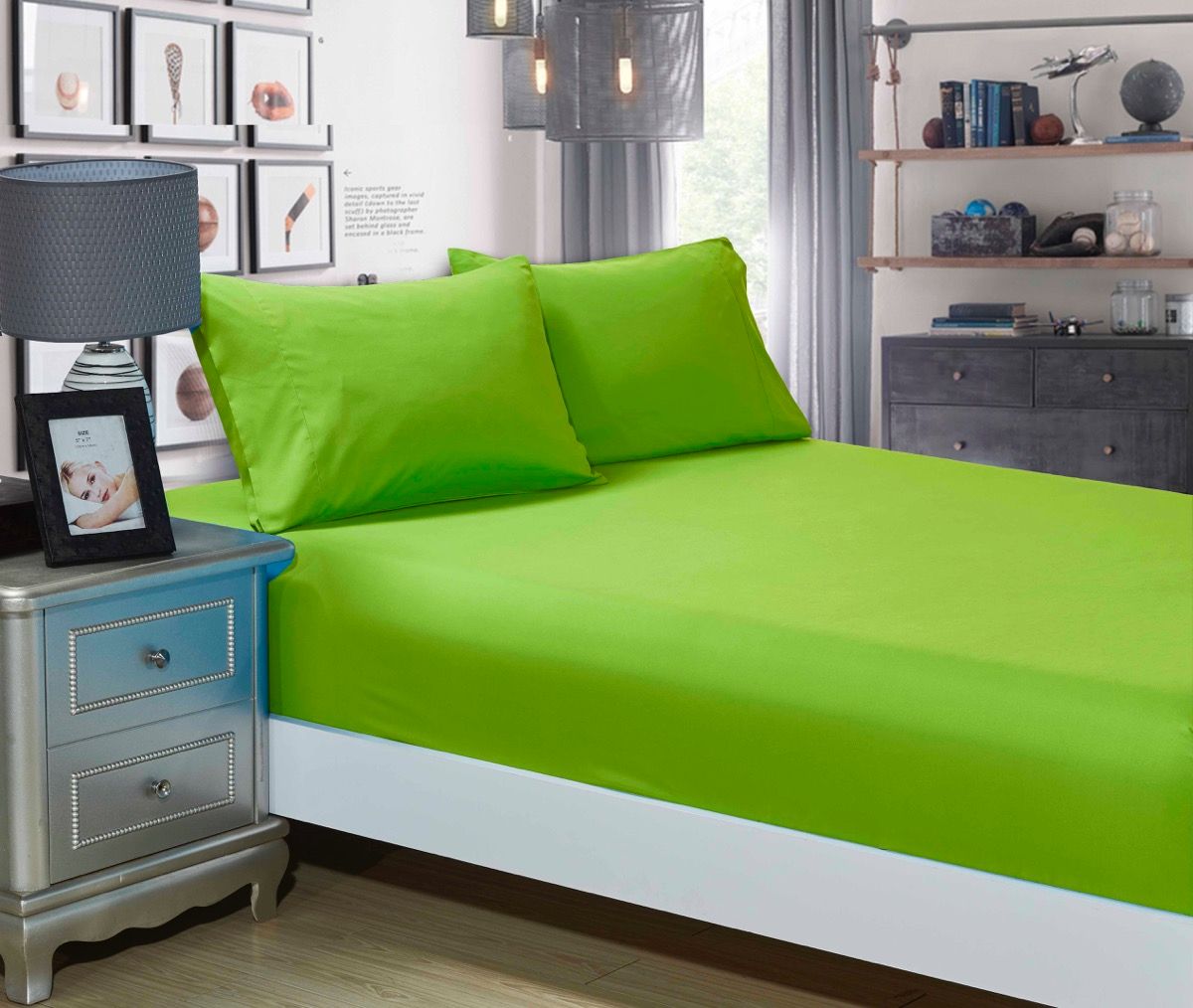 1000TC Ultra Soft Fitted Sheet & 2 Pillowcases Set - Double Size Bed - Green V493-ADF-08