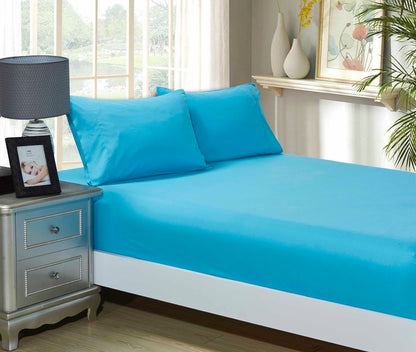 1000TC Ultra Soft Fitted Sheet & 2 Pillowcases Set - Double Size Bed - Light Blue V493-ADF-10