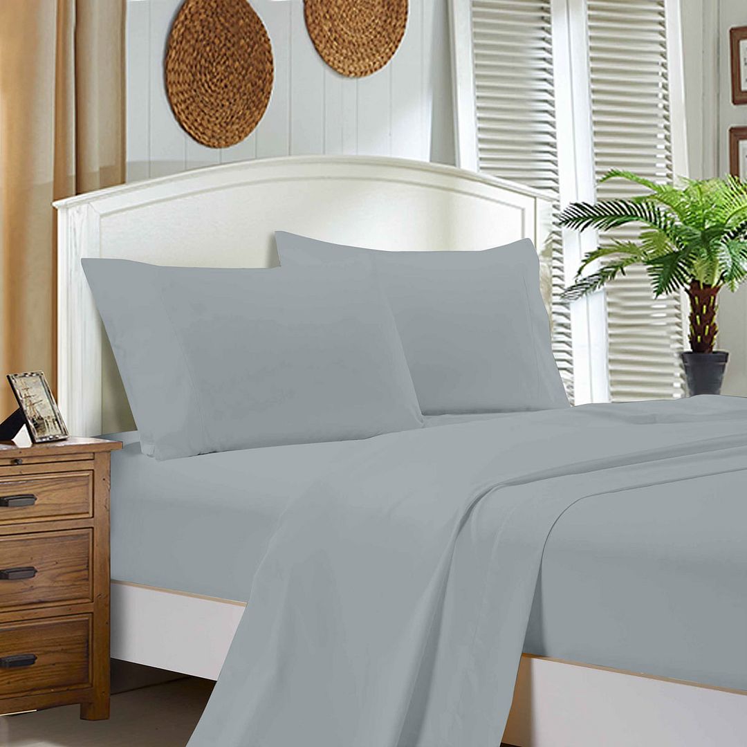 1000TC Double Size Bed Soft Flat & Fitted Sheet Set Silver V493-ADS-16