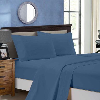 1000TC Double Size Bed Soft Flat & Fitted Sheet Set Greyish Blue V493-ADS-18