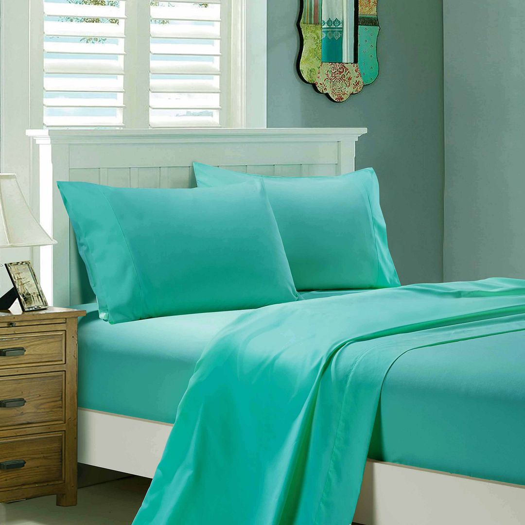 1000TC Ultra Soft King Single Size Bed Teal Flat & Fitted Sheet Set V493-AKSS-07