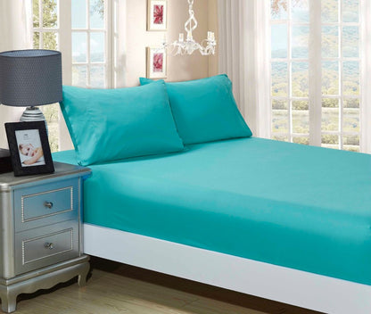 1000TC Ultra Soft Fitted Sheet & 2 Pillowcases Set - Queen Size Bed - Teal V493-AQF-07