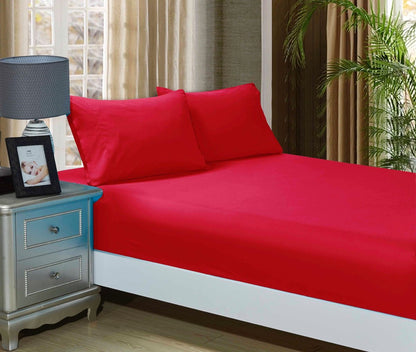 1000TC Ultra Soft Fitted Sheet & Pillowcase Set - Single Size Bed - Red V493-ASF-04