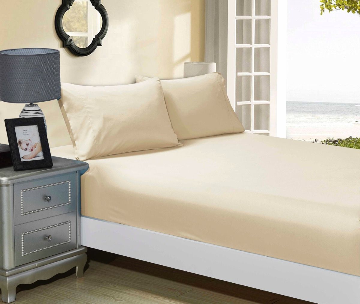 1000TC Ultra Soft Fitted Sheet & Pillowcase Set - Single Size Bed - Beige V493-ASF-09
